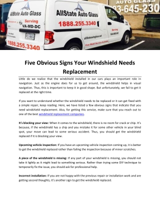 Five Obvious Signs Your Windshield Needs Replacement