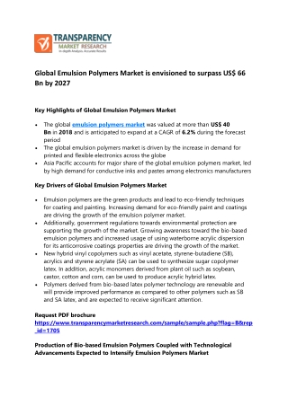 Global Emulsion Polymers Market is envisioned to surpass US$ 66 Bn by 2027