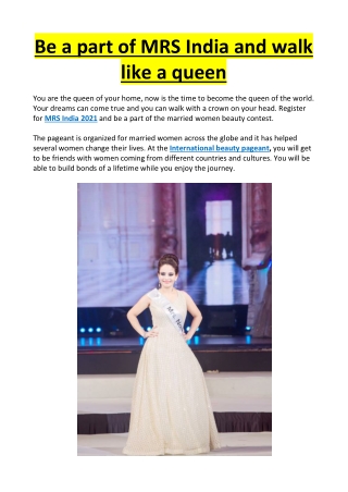 Be a part of MRS India and walk like a queen
