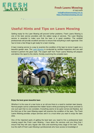 Useful Hints and Tips on Lawn Mowing