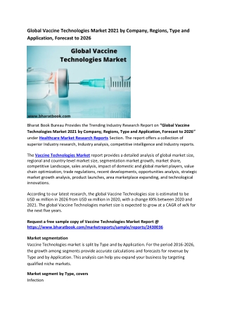 Global Vaccine Technologies Market 2021 by Company, Regions, Type and Applicatio