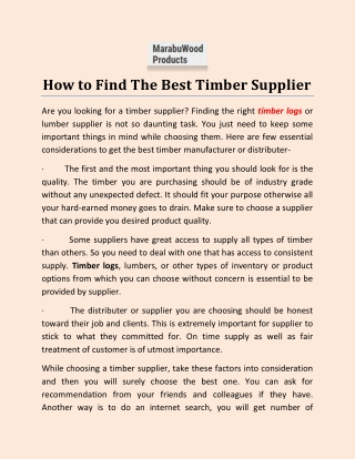 How to Find The Best Timber Supplier