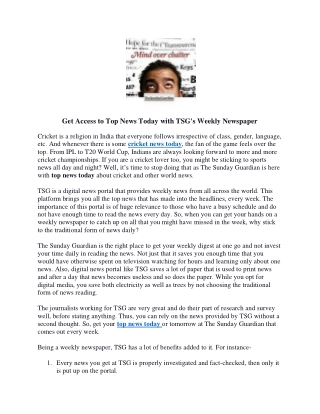 Get Access to Top News Today with TSG's Weekly Newspaper