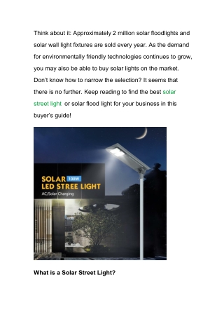 Solar Street Lights Buyers Guide