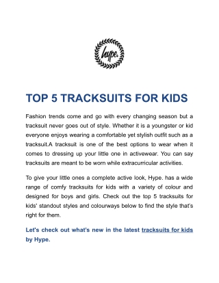 Top 5 Tracksuits for Kids Online