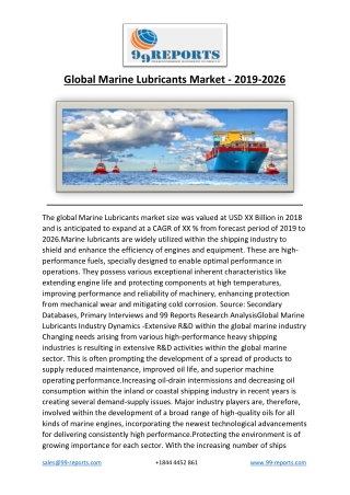 Global Marine Lubricants Market - Market Size, Market Trend, Market Demand, Mark