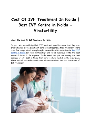 Cost Of IVF Treatment In Noida |  Best IVF Centre in Noida - Vinsfertility