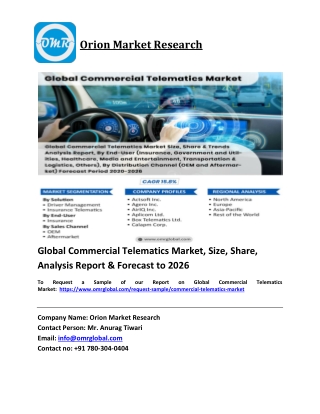 Global Commercial Telematics Market Trends, Size, Competitive Analysis and Forec