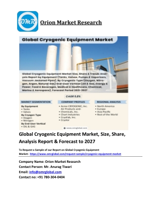 Global Cryogenic Equipment Market Trends, Size, Competitive Analysis and Forecas
