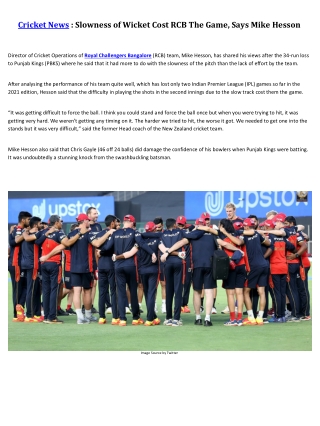 Slowness of Wicket Cost RCB The Game, Says Mike Hesson