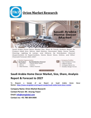 Saudi Arabia Home Decor Market Trends, Size, Competitive Analysis and Forecast 2