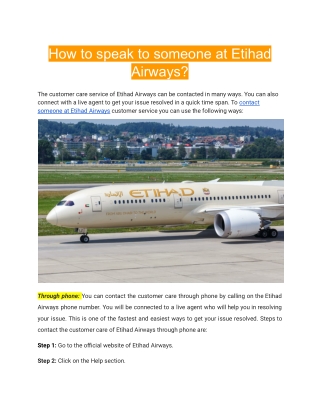 How to speak to someone at Etihad Airways?