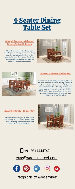 Order Online 4 seater dining table set at Woodenstreet
