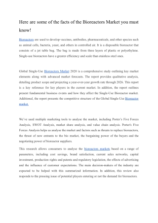 Here are some of the facts of the Bioreactors Market you must know!