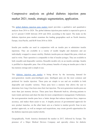 Compressive analysis on global diabetes injection pens market 2021; trends, stra