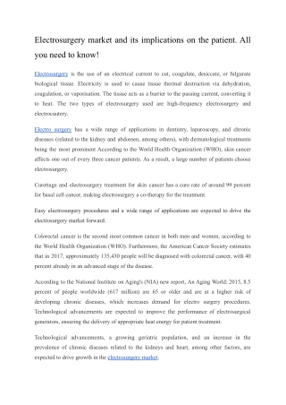 Electrosurgery market and its implications on the patient. All you need to know!