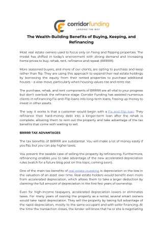 The Wealth-Building Benefits of Buying, Keeping, and Refinancing