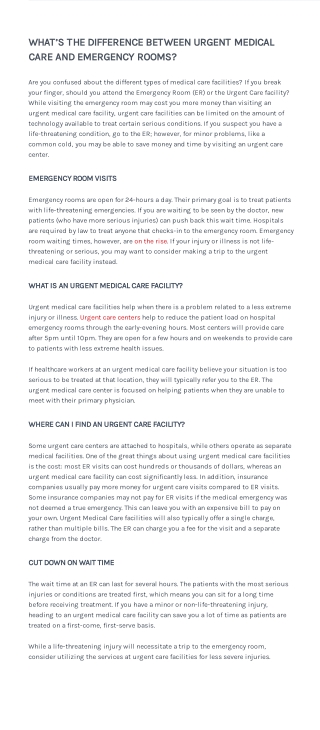 Urgent Care vs Emergency Room