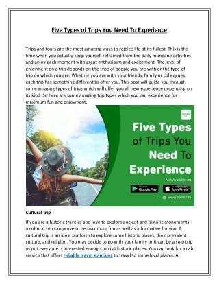 Five Types of Trips You Need To Experience