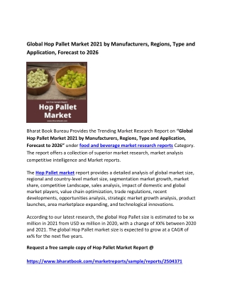 Global Hop Pallet Market 2021 by Manufacturers Forecast 2026