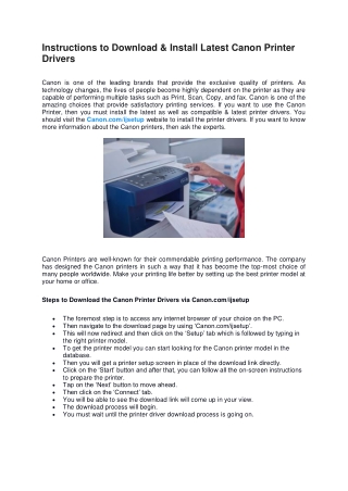 Instructions to Download & Install Latest Canon Printer Drivers