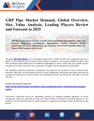 GRP Pipe Market 2025 Global Leading Players, Business Overview, Size Estimation