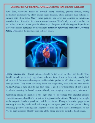 Usefulness of Herbal Formulations For Heart Diseases
