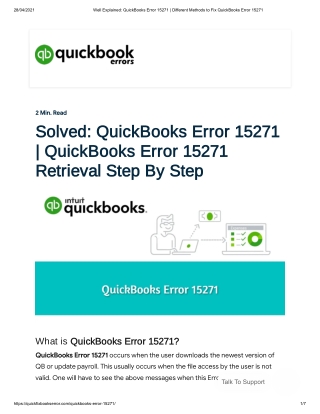 How to QuickBooks Error 15271(1-877-323-5303)? | QuickBooks Error 15271