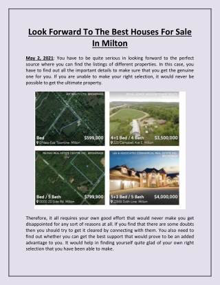 Look Forward To The Best Houses For Sale In Milton