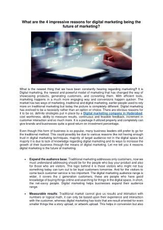What are the 4 impressive reasons for digital marketing being the future of marketing