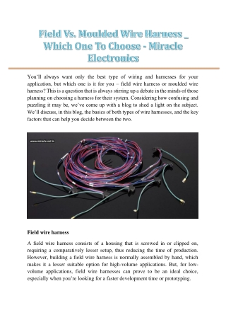 Field Vs. Moulded Wire Harness _ Which One To Choose - Miracle Electronics