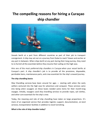 The compelling reasons for hiring a Curaçao ship chandler