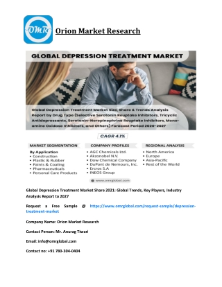 Global Depression Treatment Market Share 2021