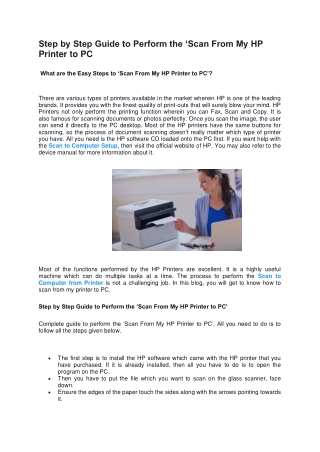 Step by Step Guide to Perform the ‘Scan From My HP Printer to PC’