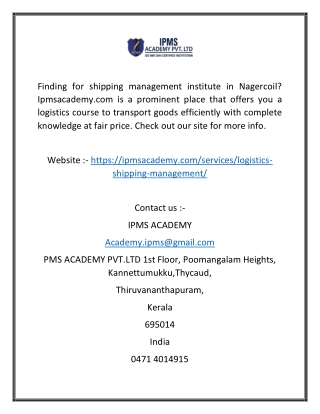 Shipping Management Institute in Nagercoil  Ipmsacademy.com