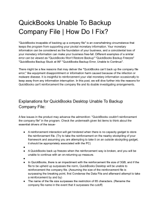 QuickBooks Unable To Backup Company File  How Do I Fix