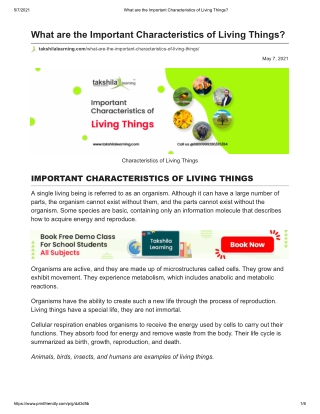 The Important Characteristics of Living Things PDF_