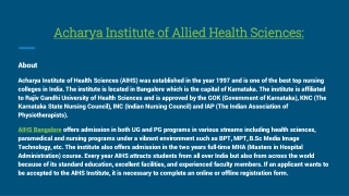 Acharya Institute of Allied Health Sciences