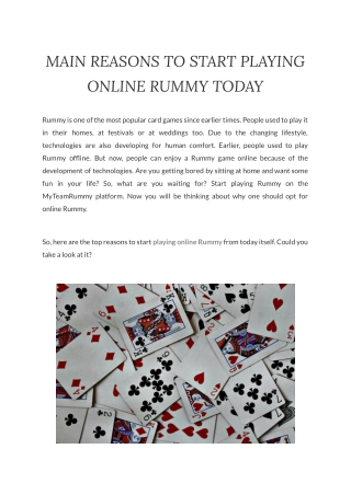 MAIN REASONS TO START PLAYING ONLINE RUMMY TODAY