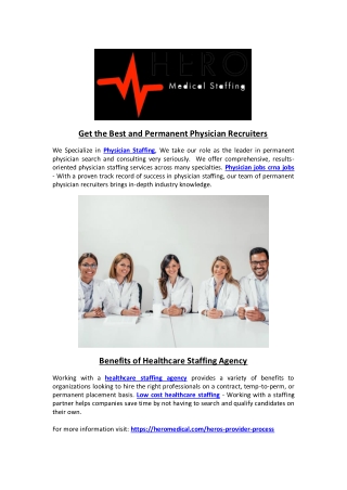 Get the Best and Permanent Physician Recruiters
