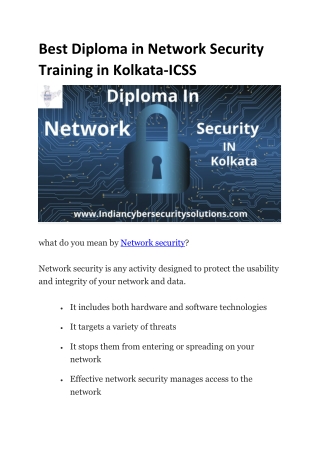 Best Diploma in Network Security Training in Kolkata