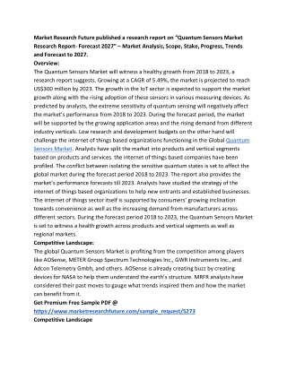 Quantum Sensors Market Emerging Technologies and Regional Forecast 2027