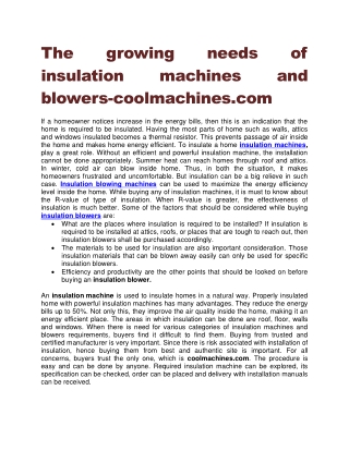 The growing needs of insulation machines and blowers-coolmachines.com