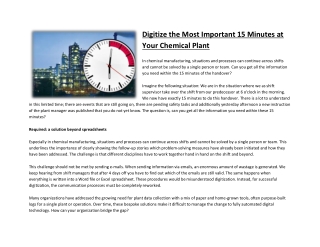 Digitize the Most Important 15 Minutes at Your Chemical Plant