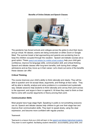 Benefits of Online Debate and Speech Classes
