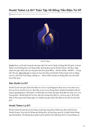 Huobi Token Là Gì? Toàn Tập Về Đồng Tiền Điện Tử HT