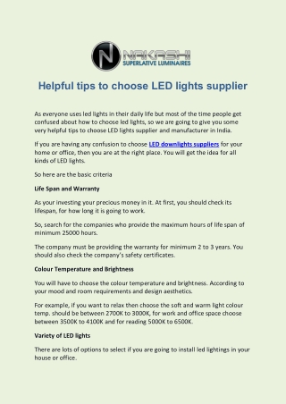 Helpful tips to Choose LED lights Supplier