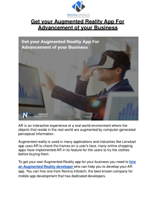 Get your Augmented Reality App For Advancement of your Business