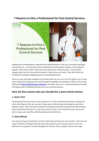 Why You Should Hire a Professional for Pest Control in Chennai