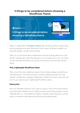 5 things to be considered before choosing a WordPress Theme